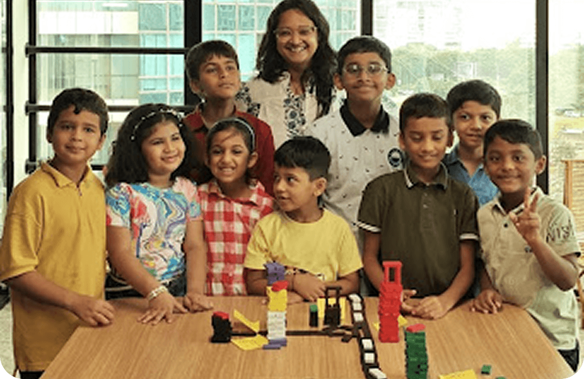 Children with building blocks